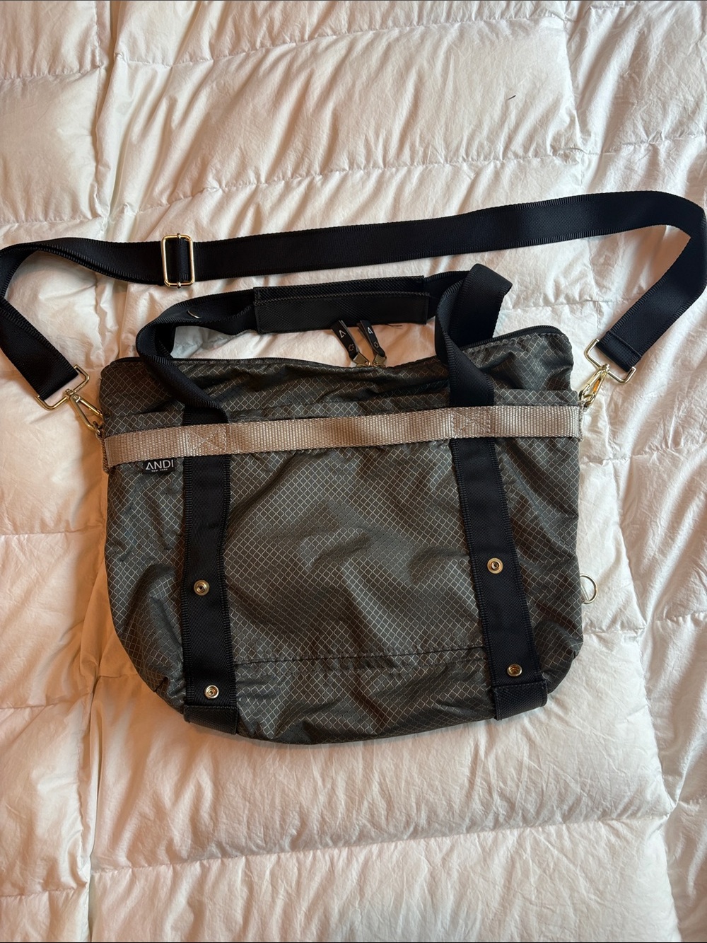 ANDI New York convertible tote bag in a gray grid pattern. - Picture 7 of 12